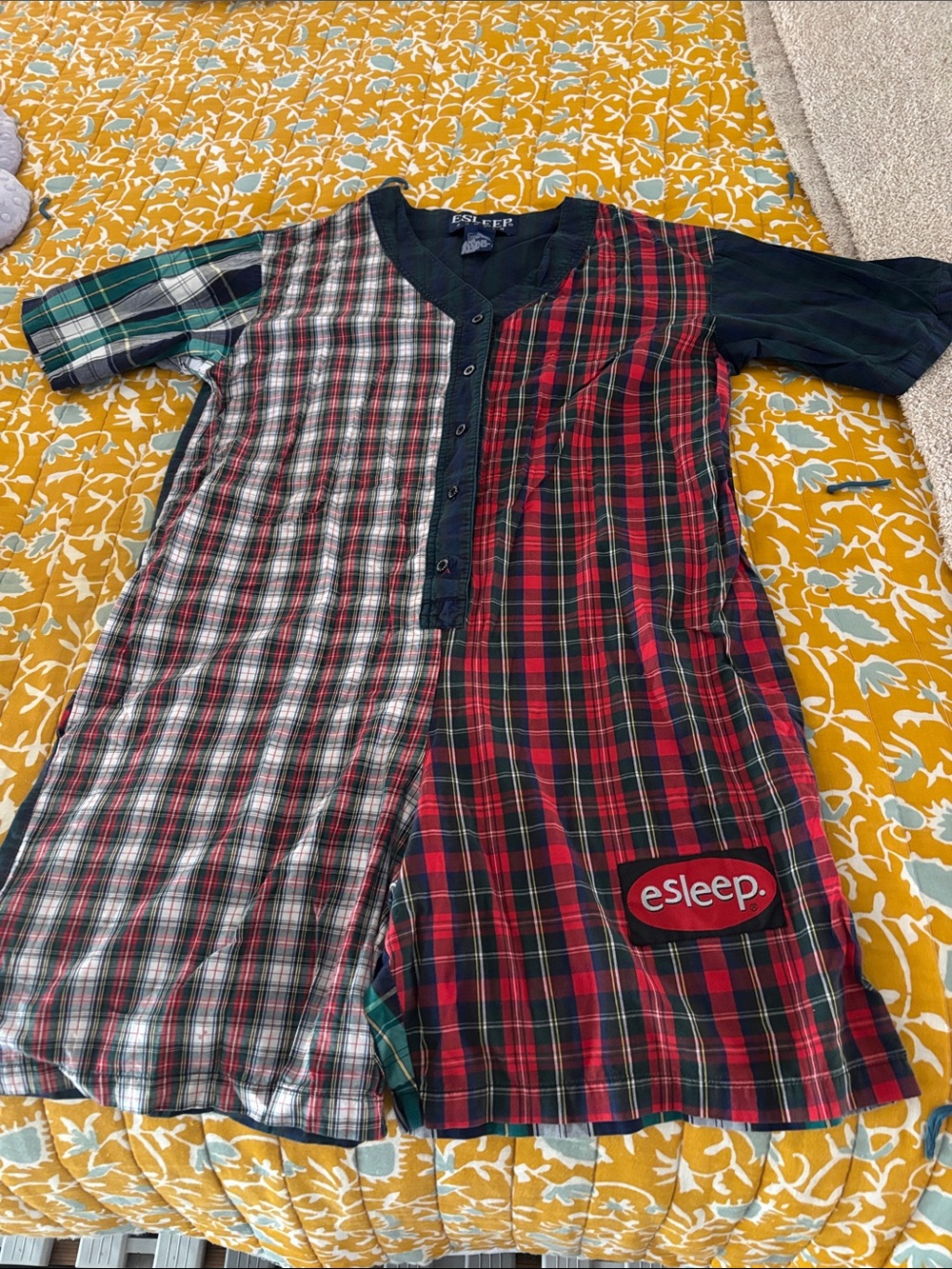 Vintage 90s Esleep Plaid Romper Grunge Pajamas Jumpsuit
